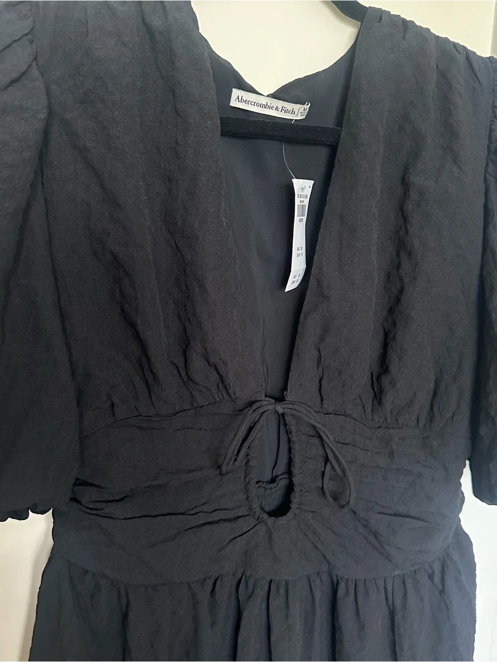 NWT Abercrombie Black Puff-Sleeve Maxi With Waist Tie - M